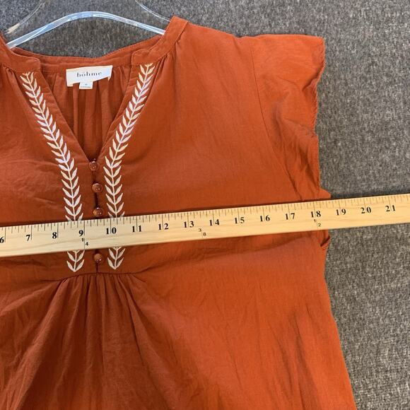 Bohme Top Women Small Rust Boho Prairie Blouse Flutter Sleeve Embroidered V-neck - Picture 7 of 8